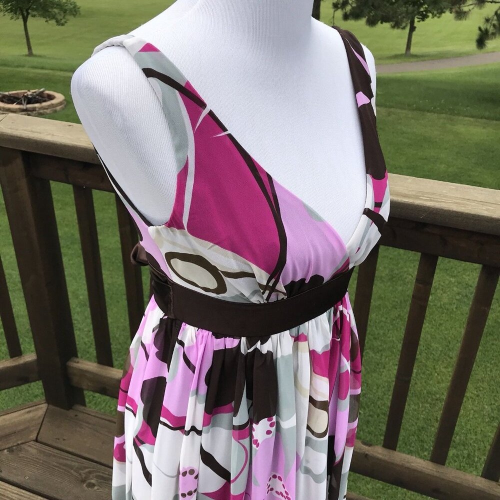Trixxi Empire Dress Women's Size 3 Surplice Purple Brown Floral Slvls Tie New - Picture 12 of 12